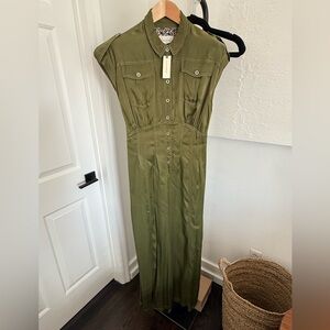 Anthropologie Green Jumpsuit. Sleeveless w/Peek-a-boo Low Back Open